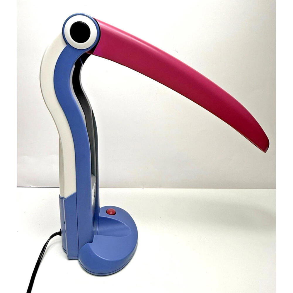 Vtg H.T. Huang Toucan Lamp Bird Desk Lamp 80s Retro Modern Pink Blue White WORKS